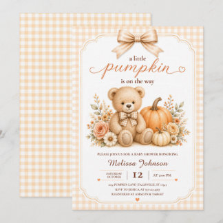 Liten Pumpa Teddybjörn Bebis Shower Inbjudningar