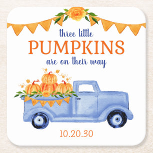 Liten Pumpa Triplet Pojke Bebis Babyshower Underlägg Papper Kvadrat