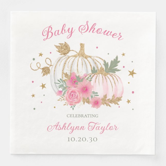 Liten Pumpa Tvilling Flickor Baby Shower Pappersservett (Framsida)
