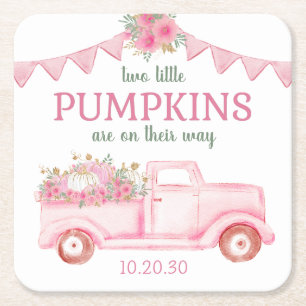 Liten Pumpa Tvilling Flickor Baby Shower Underlägg Papper Kvadrat