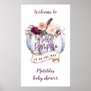 Liten pumpa, vattenfärgsfall, babydusch party poster
