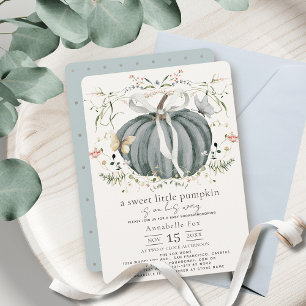 Liten pumpa vildblomma blå pojke baby shower inbjudningar
