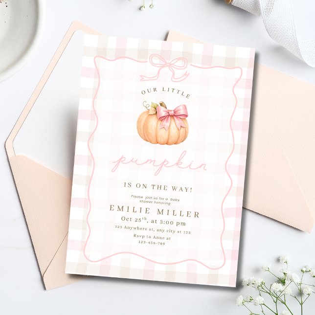 Liten pumpabarn Baby Shower Höst Rosa Pumpa Slinga Inbjudningar (Skapare uppladdad)