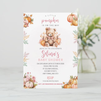 Liten pumpabarnvårskort, Rosa hösttema Inbjudningar