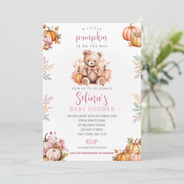 Liten pumpabarnvårskort, Rosa hösttema Inbjudningar (Stående Fram)