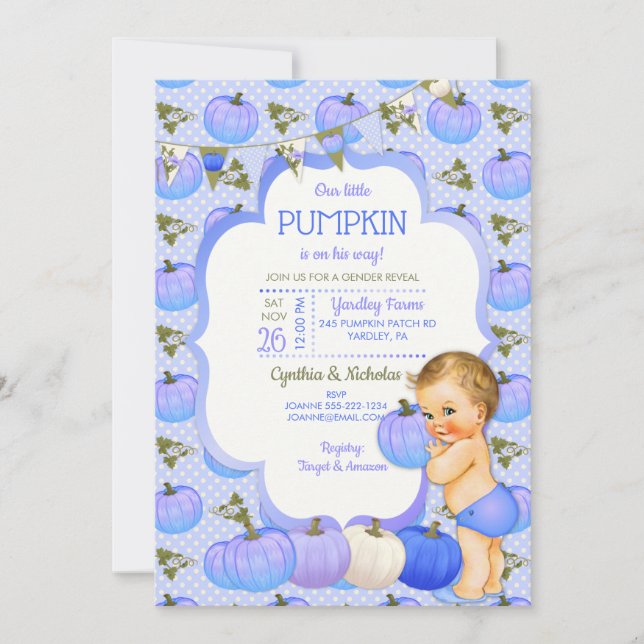 Liten pumpabebis boy Shower Ljust Blond Inbjudningar (Framsida)