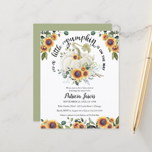 Liten pumpabudget Baby Shower-inbjudan (Fram/Back In Situ)