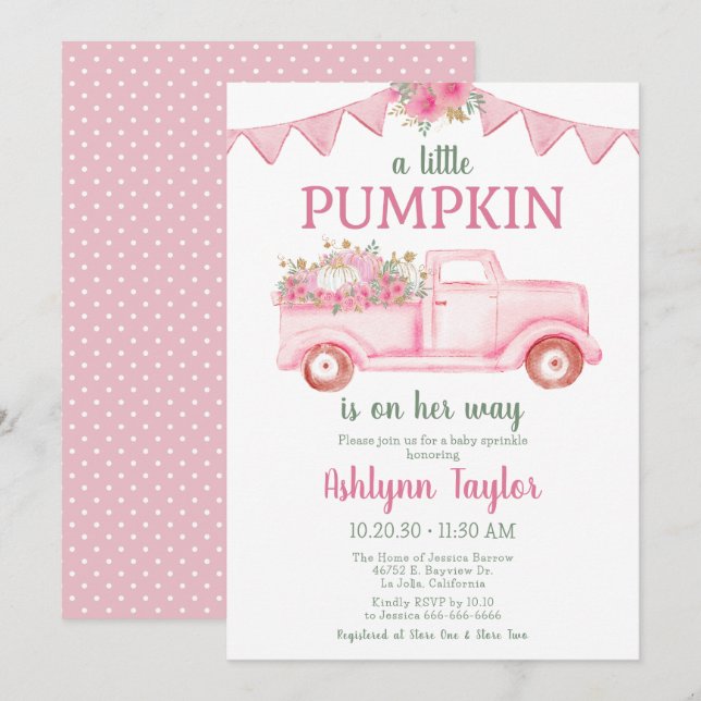 Liten pumpaflicka baby sprinkle-inbjudan inbjudningar (Fram/baksida)