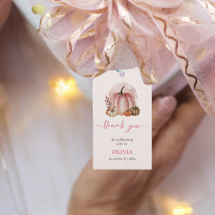 Liten Pumpaflicka Rosa Babyfirande Tacksamhet Presentetikett