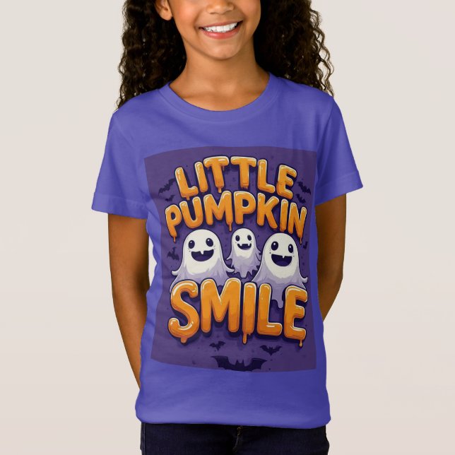 Liten pumpaghost med stort leende Halloween-kort T Shirt (Framsida)