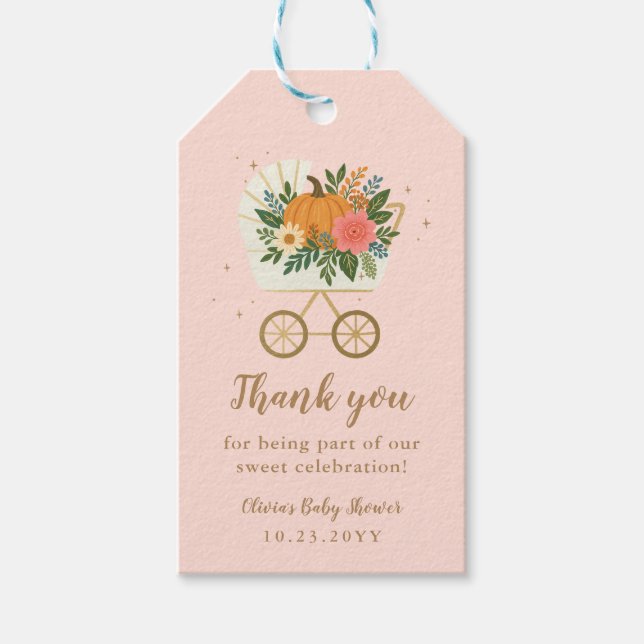 Liten pumpaglicka baby shower tack presentetikett (Framsidan)