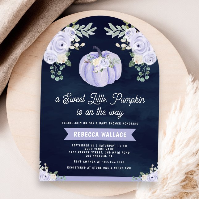 Liten pumpalavendelrosbåge marinblå baby shower inbjudningar (Skapare uppladdad)