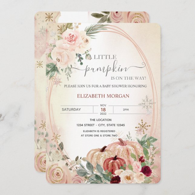 Liten pumparam Boho blommor Baby Shower   Inbjudningar (Fram/baksida)