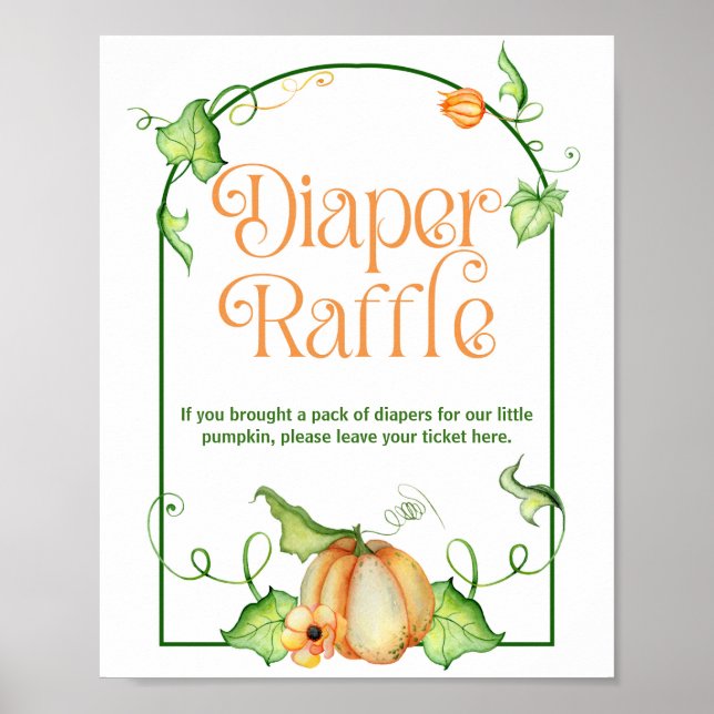 Liten Pumpkin Baby Shower Diaper Raffle-spelskylt Poster (Framsidan)