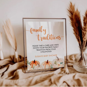 Liten Pumpkin Baby Shower Family Traditions-skylt Poster