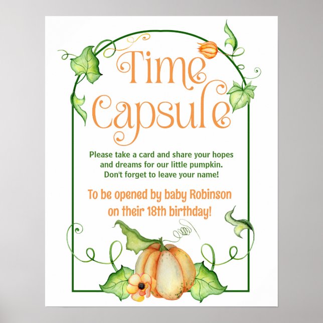 Liten Pumpkin Baby Shower Time Capsule-skylt Poster (Framsidan)