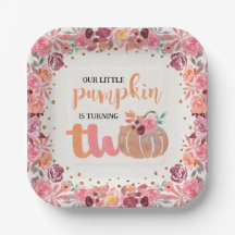 Liten Pumpkin Boho Blommig 2-årsdag Pappers Tallri