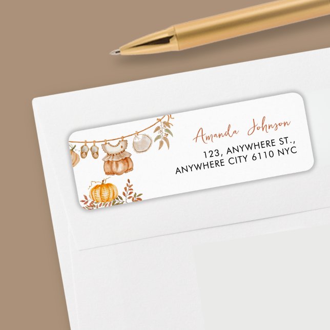 Liten pumpkin Fall Autumn Shower för vattenfärg Returadress Etikett (Skapare uppladdad)