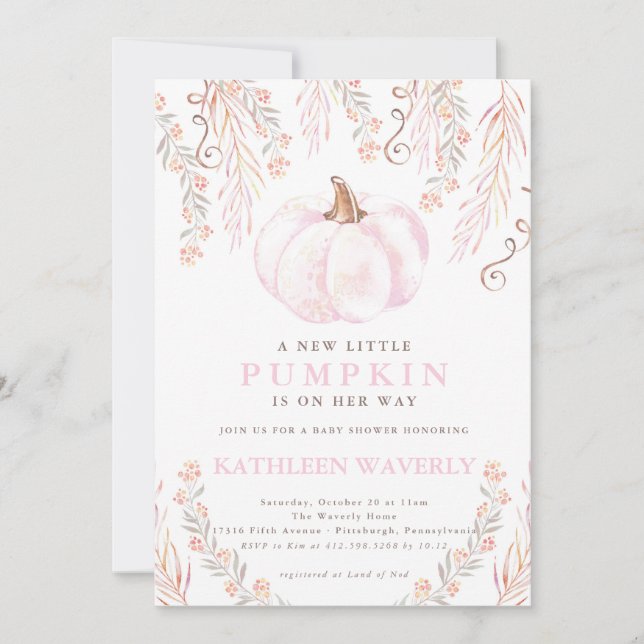 Liten Pumpkin Fall Baby Shower-flicka Inbjudningar (Framsida)