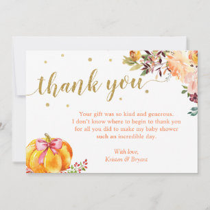 Liten Pumpkin Guld Glitter Fall Girl Baby Shower Tack Kort