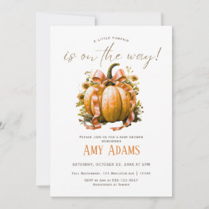 Liten Pumpkin med Ribbon Babyduschinbjudan Tack Kort