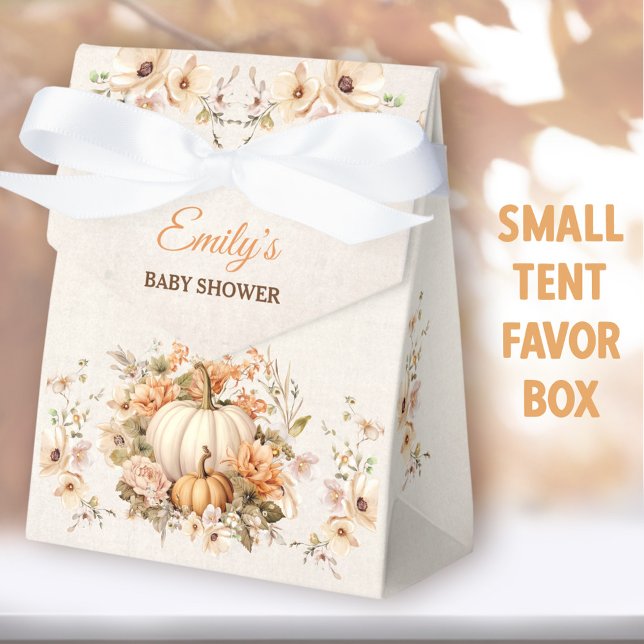 Liten Pumpkin på babyskor liten Tält Presentaskar (Little Pumpkin Rustic Small Tent Favor Boxes - You can choose from 2 sizes of these tent favor boxes)