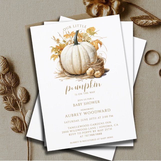Liten Pumpkin på vägen till höstens babydusch Inbjudningar (Skapare uppladdad)