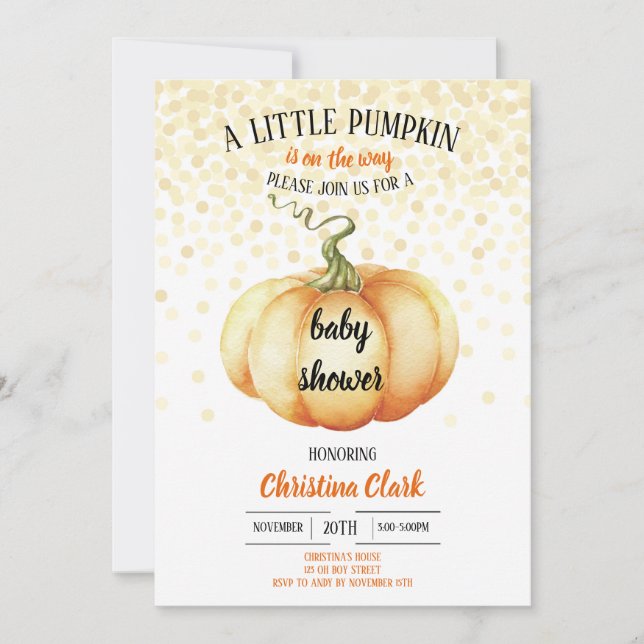 Liten Pumpkin på Watercolor för babyskor Inbjudningar (Framsida)
