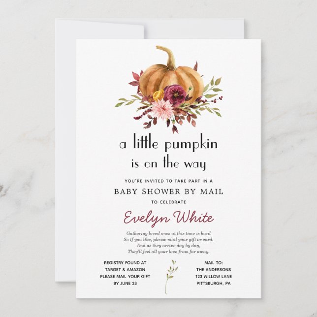 Liten Pumpkin på Way Baby Shower by Mail Inbjudningar (Framsida)