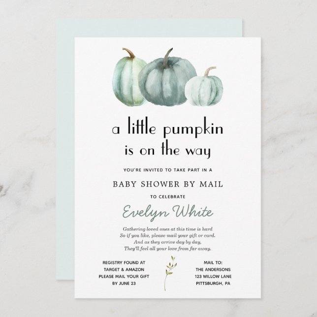Liten Pumpkin på Way Baby Shower by Mail Inbjudningar (Fram/baksida)
