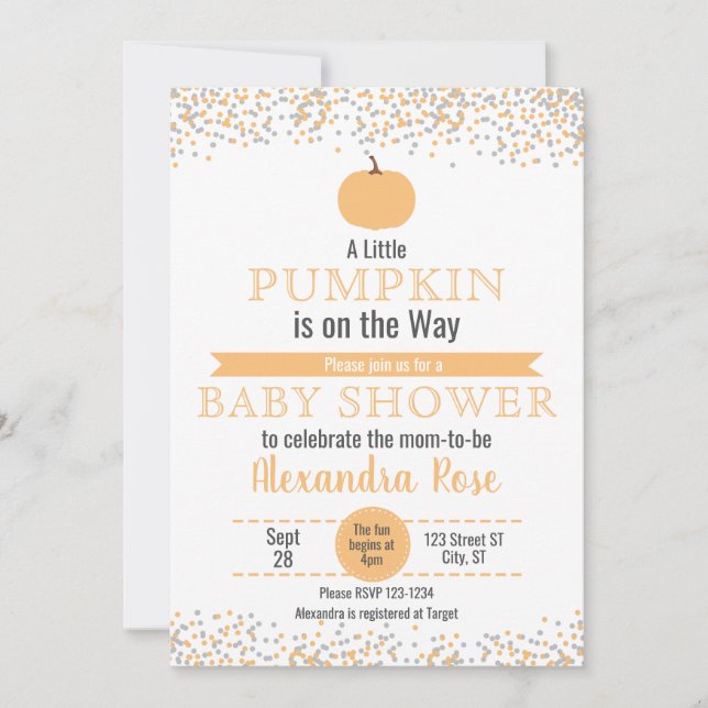 Liten Pumpkin på Way Baby Shower Inbjudningar (Framsida)