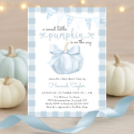 Liten Pumpkin på Way Blue Bow Baby Shower Inbjudningar