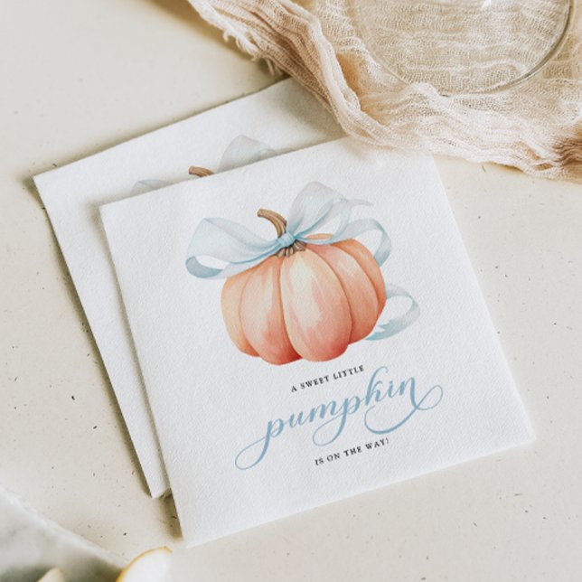 Liten Pumpkin på Way Blue Bow Baby Shower Pappersservett (Skapare uppladdad)