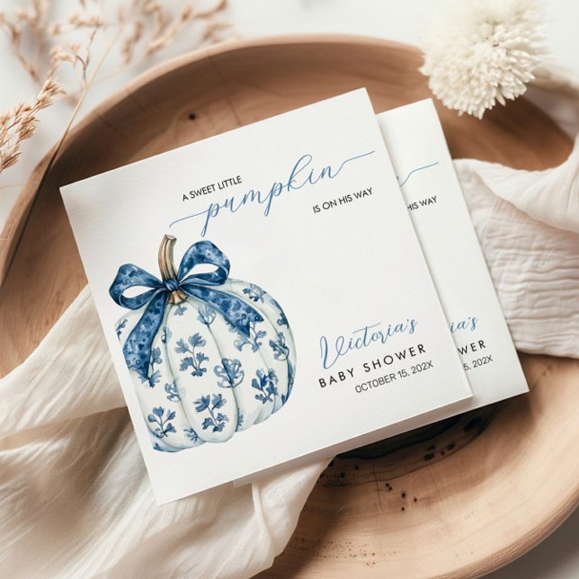 Liten Pumpkin på Way Boy Baby Shower Blue Bow Pappersservett (Skapare uppladdad)