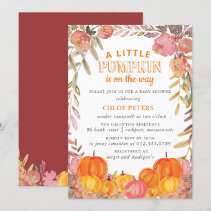 Liten Pumpkin på Way Fall Blommigt Baby Shower Inbjudningar