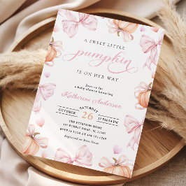 Liten Pumpkin på Way Rosa Bow Baby Shower Inbjudningar