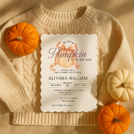 Liten Pumpkin på Way Rosa Bow Baby Shower Inbjudningar