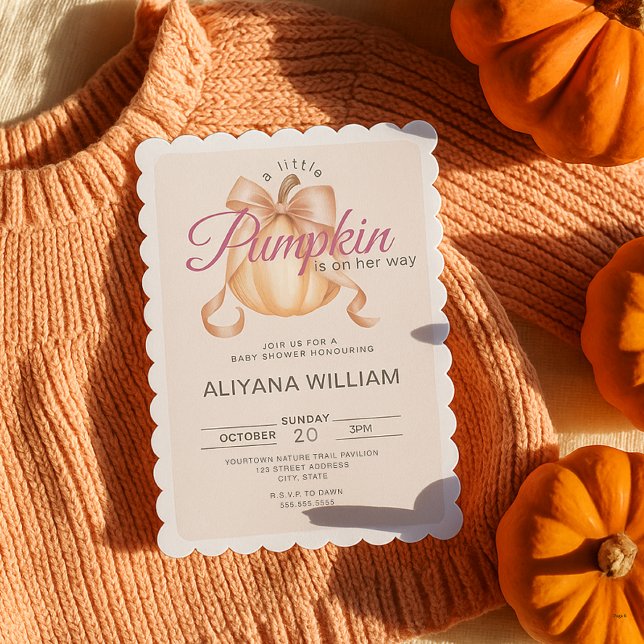 Liten Pumpkin på Way Rosa Bow Baby Shower Inbjudningar (Skapare uppladdad)