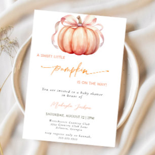 Liten Pumpkin på Way Rosa Bow Baby Shower Inbjudningar