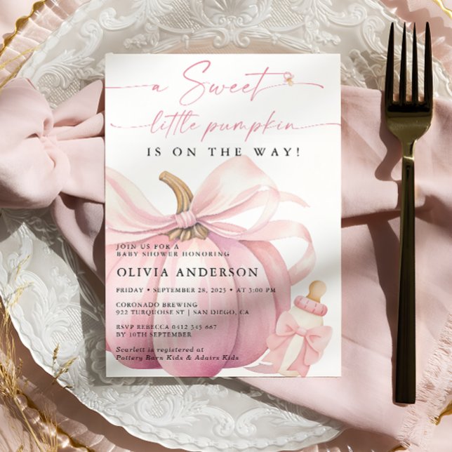 Liten Pumpkin på Way Rosa Bow Baby Shower Inbjudningar (Skapare uppladdad)