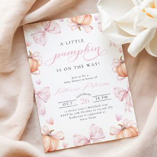Liten Pumpkin på Way Rosa Bow Baby Shower Inbjudningar