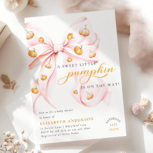 Liten Pumpkin på Way Rosa Bow Baby Shower Inbjudningar