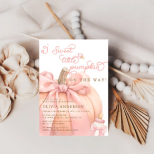 Liten Pumpkin på Way Rosa Bow Baby Shower Inbjudningar