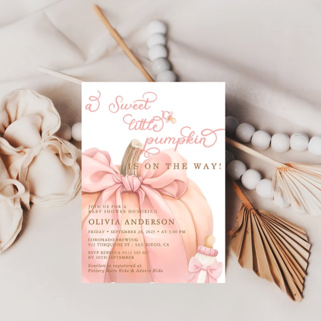 Liten Pumpkin på Way Rosa Bow Baby Shower Inbjudningar (Skapare uppladdad)