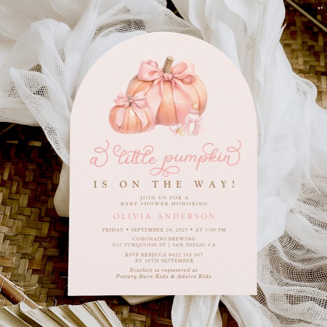 Liten Pumpkin på Way Rosa Bow Baby Shower Inbjudningar (Skapare uppladdad)