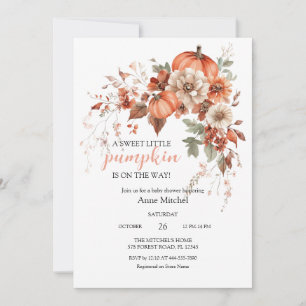 Liten Pumpkin på Way Rosa Bow Baby Shower Inv Inbjudningar