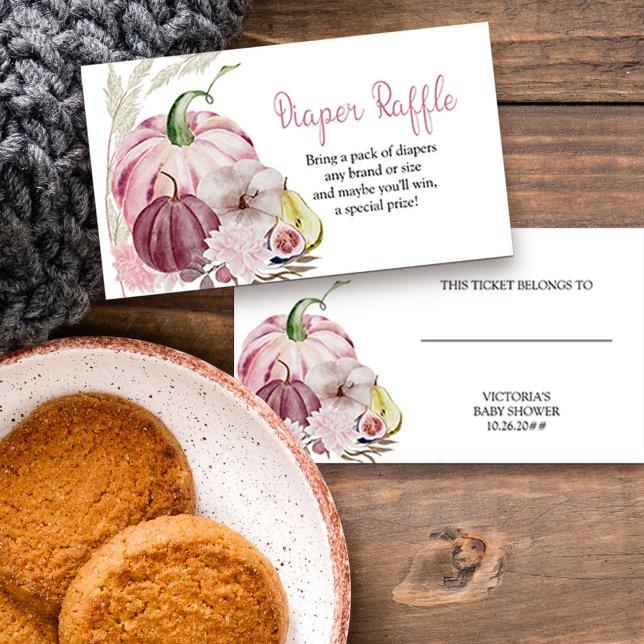 Liten Pumpkin Rosa Diaper Raffle-höljeskort Tilläggskort (Fall baby shower diaper raffle enclosure card with pink pumpkins)