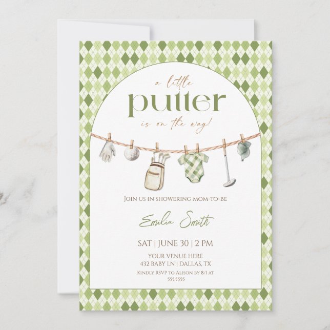 Liten Putter är på väg Golf baby shower Inbjudningar (Framsida)