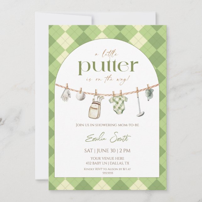 Liten Putter är på väg Golf baby shower Inbjudningar (Framsida)