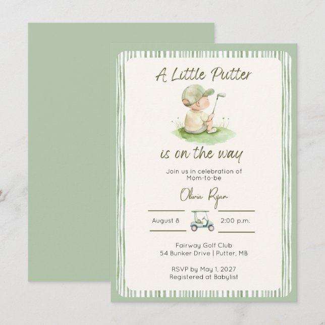 Liten Putter Golf Baby Shower Inbjudan (Fram/baksida)